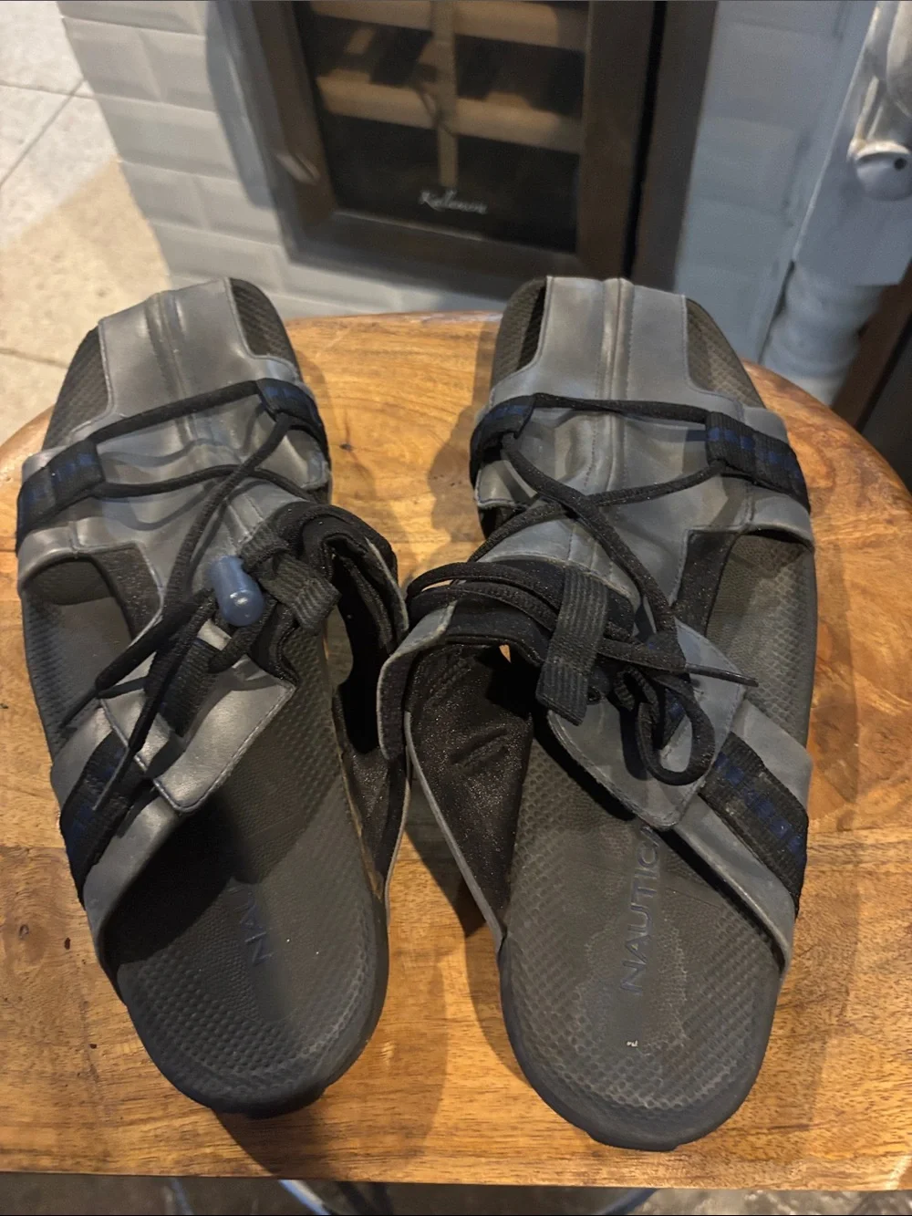 Nautica Gray and Black Adjustable Strappy Sandals